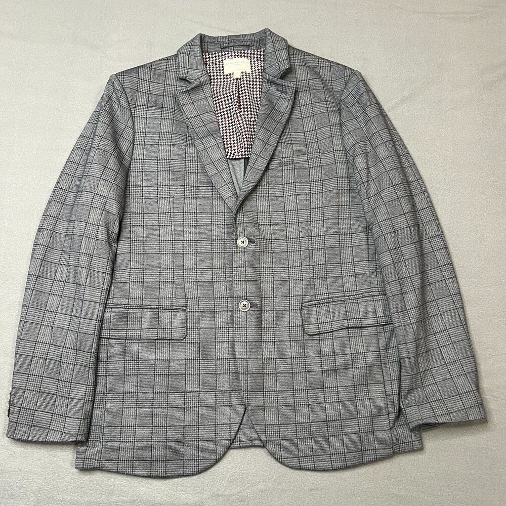 Con.Struct Blazer Men's 42L Gray Plaid Slim Fit Knit Stretch Notch Lapel Jacket